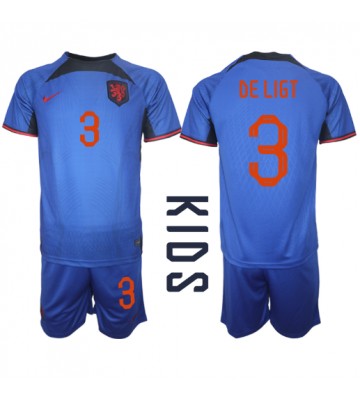 Nederland Matthijs de Ligt #3 Bortedraktsett Barn VM 2022 Kortermet (+ Korte bukser)